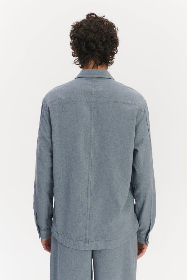 Delikatessen Architects Overshirt Shirt In A Pale Sky Blue Italian Recycled Cotton Denim