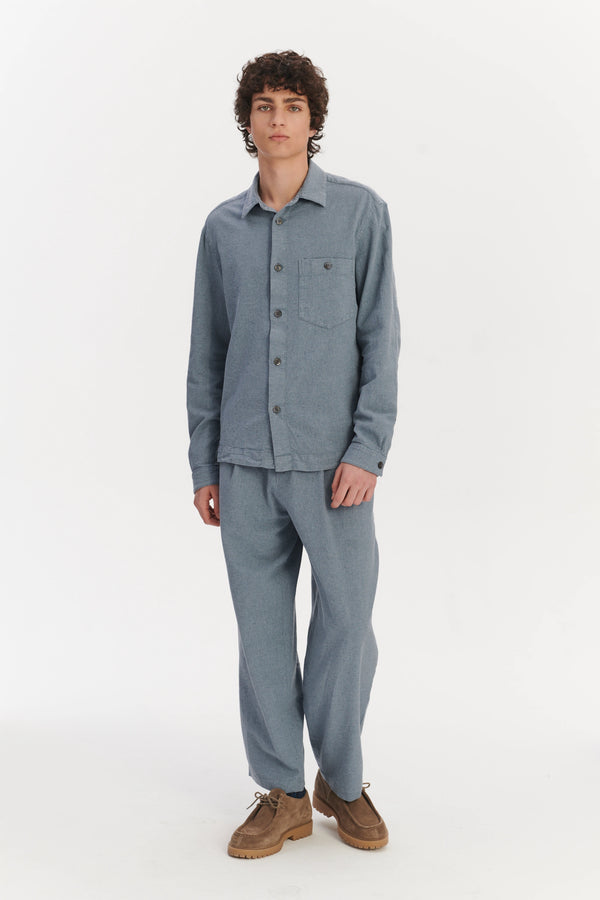 delikatessen Architects Overshirt Shirt in a Pale Sky Blue Italian Recycled Cotton Denim