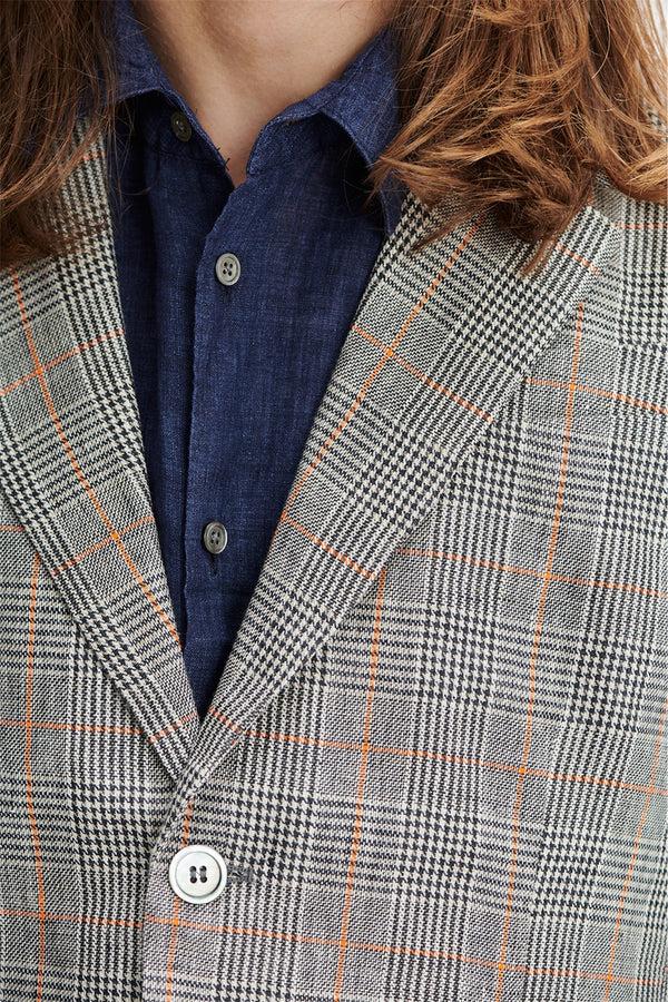 Delikatessen Blazer In A Grey And Vibrant Orange Prince Of Wales Italian Linen