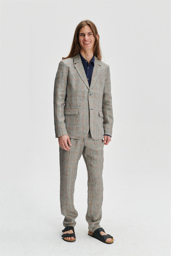 delikatessen Blazer in a Grey and Vibrant Orange Prince of Wales Italian Linen