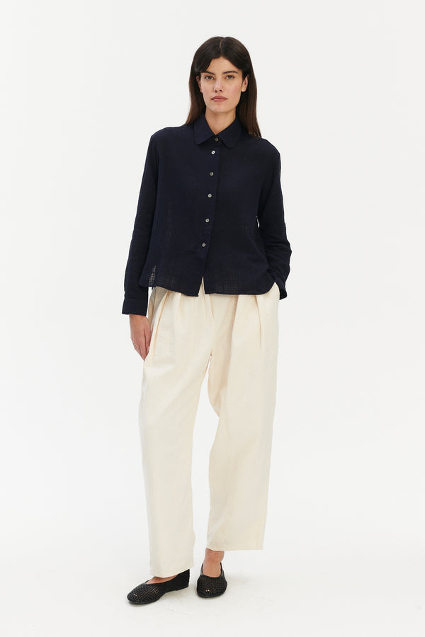 delikatessen Blouse in a Dark Navy Airy Structural Portuguese Cotton delikatessen Blouse in a Dark Navy Airy Structural Portuguese Cotton