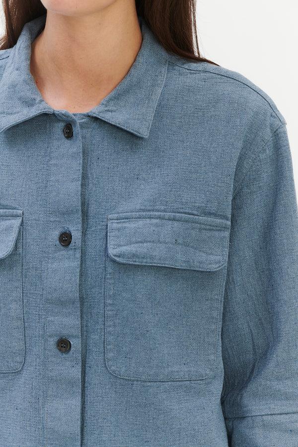 Delikatessen Blouse In A Pale Sky Blue Italian Recycled Cotton Denim