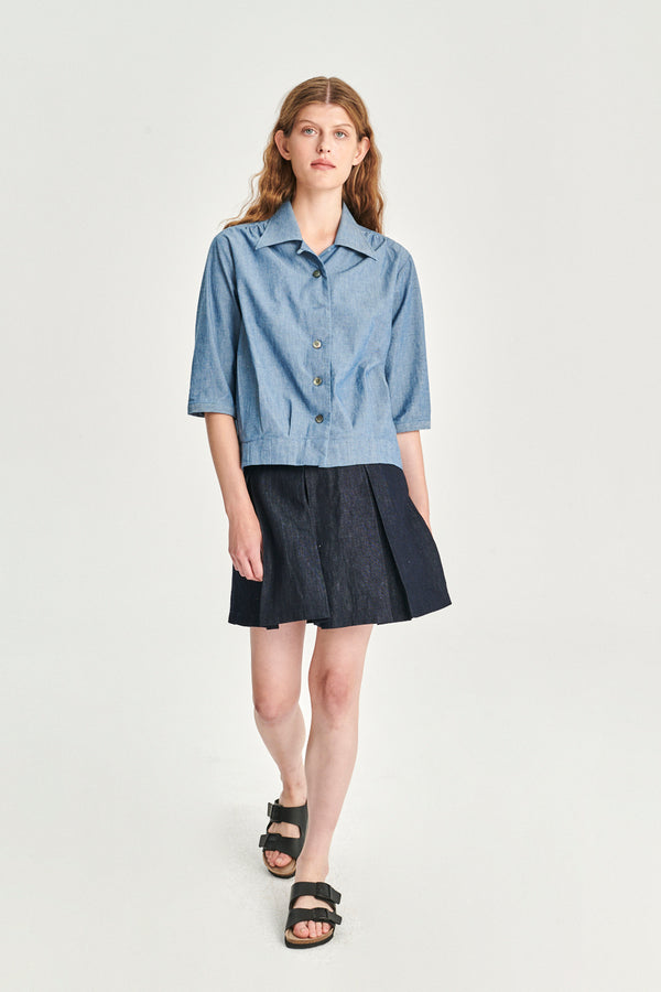 Delikatessen Blouse Jacket In An Indigo Dyed Mix Of Italian Linen And Cotton