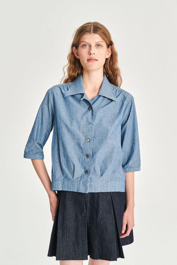 Delikatessen Blouse Jacket In An Indigo Dyed Mix Of Italian Linen And Cotton