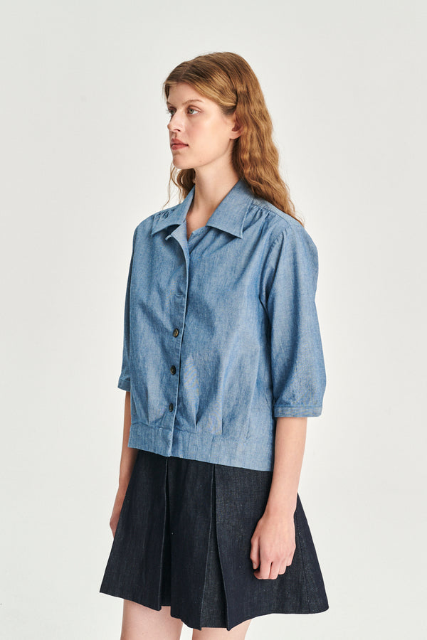 Delikatessen Blouse Jacket In An Indigo Dyed Mix Of Italian Linen And Cotton