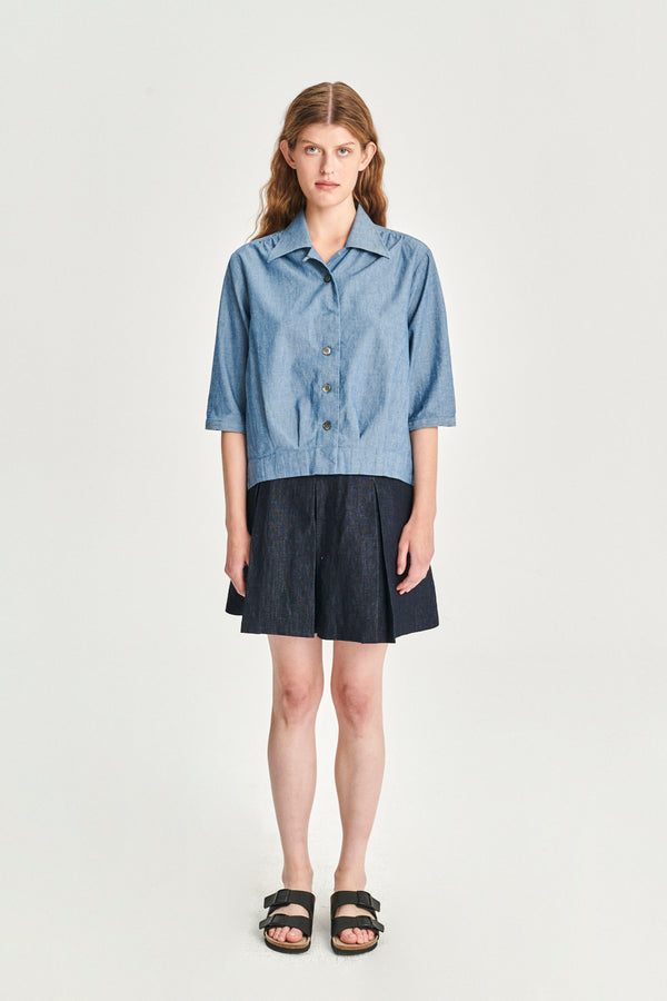 delikatessen Blouse Jacket in an Indigo Dyed Mix of Italian Linen and Cotton