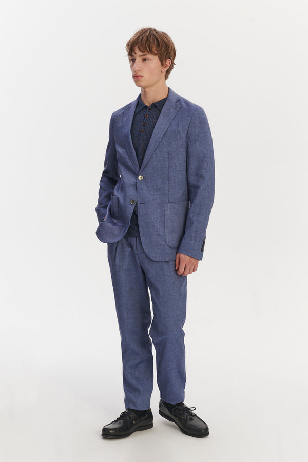 delikatessen Bohemian Trousers in a Natural Stretch Navy and Pilot Blue Italian Traceable Linen