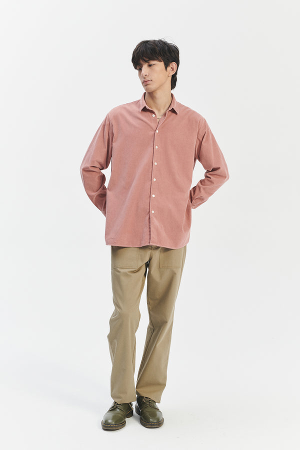 Delikatessen Boxy Unisex Shirt In Dusty Pink In The Finest Japanese Baby Corduroy Cotton