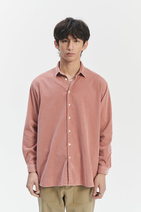 Delikatessen Boxy Unisex Shirt In Dusty Pink In The Finest Japanese Baby Corduroy Cotton