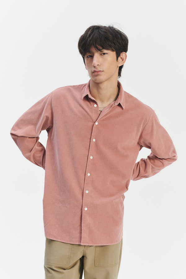 Delikatessen Boxy Unisex Shirt In Dusty Pink In The Finest Japanese Baby Corduroy Cotton