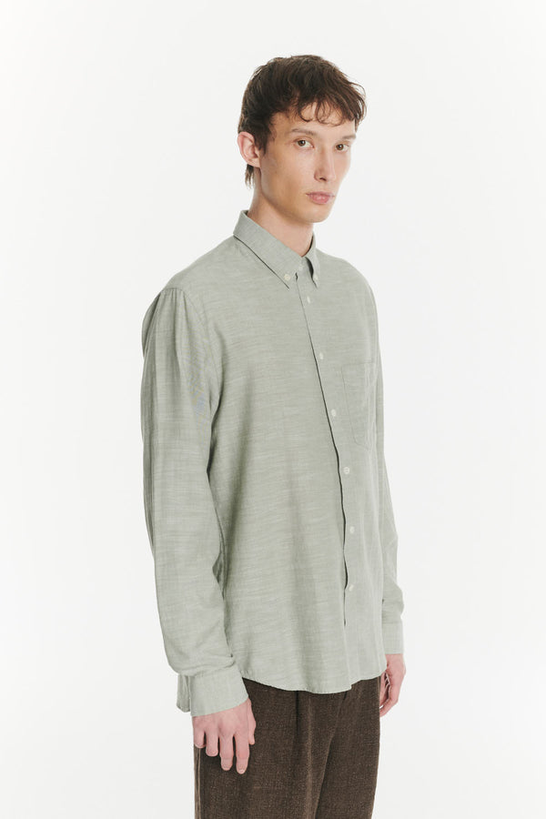 Delikatessen Button Down Shirt In An Airy Olive Green Italian Recycled Cotton