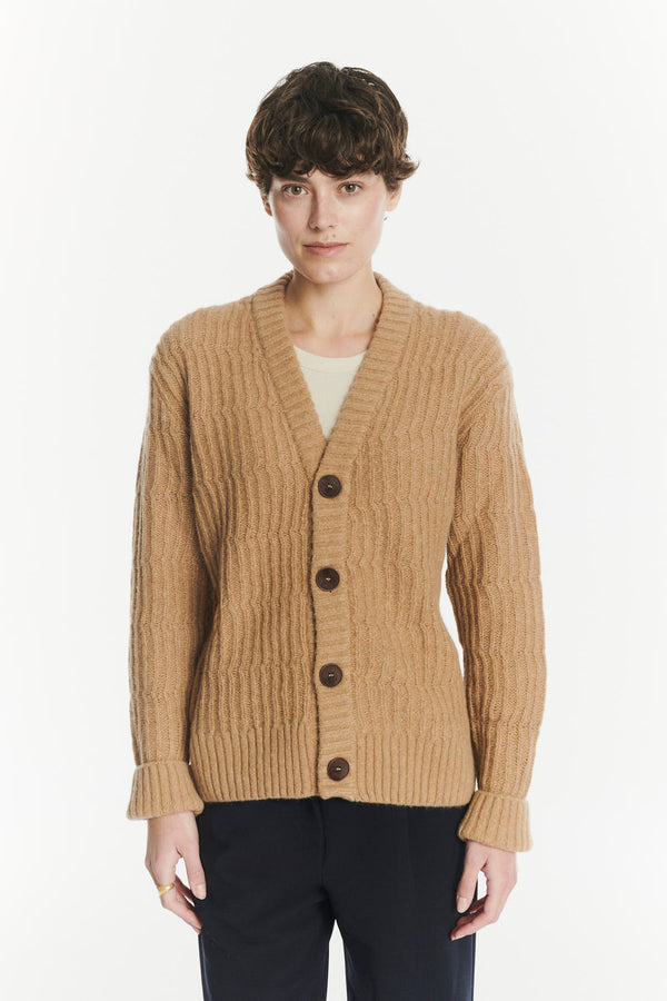 Delikatessen Cardigan In The Finest Beige Italian Melange Lambswool