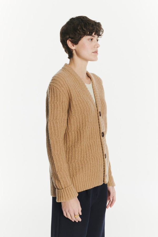 Delikatessen Cardigan In The Finest Beige Italian Melange Lambswool