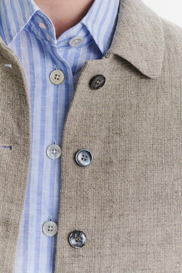 Delikatessen Cropped Jacket In A Beige Fluid And Structured Italian Linen Crepe