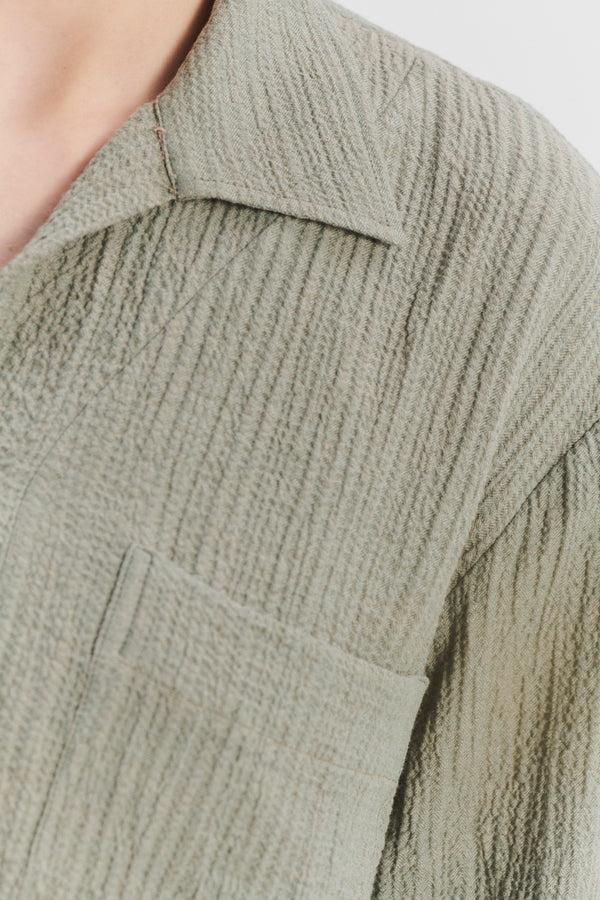 Delikatessen Cropped Pop-Over Shirt In Cotton And Cashmere Seersucker