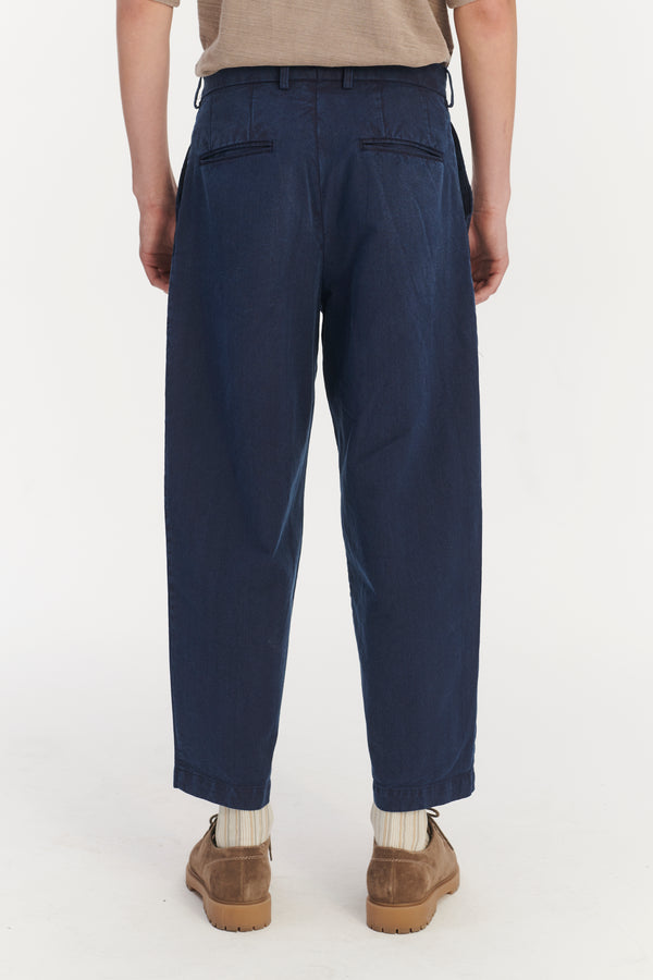 Delikatessen Cropped Trousers In A Navy Blue Rinsed Italian Cotton Denim - Made To Order