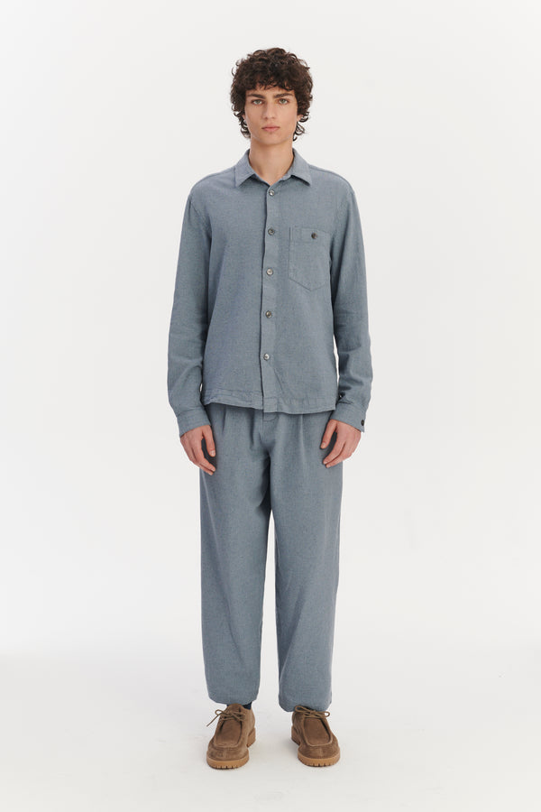 Delikatessen Cropped Trousers In A Pale Sky Blue Italian Recycled Cotton Denim