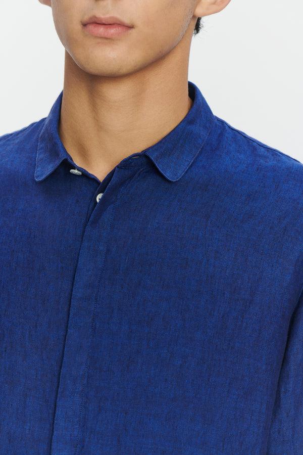 delikatessen Cute Round Collar Shirt in a Soft and Airy Cobalt Blue Bohemian Linen