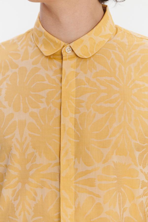 Delikatessen Cute Round Collar Shirt In A Yellow And Cream Jacquard Italian Cotton