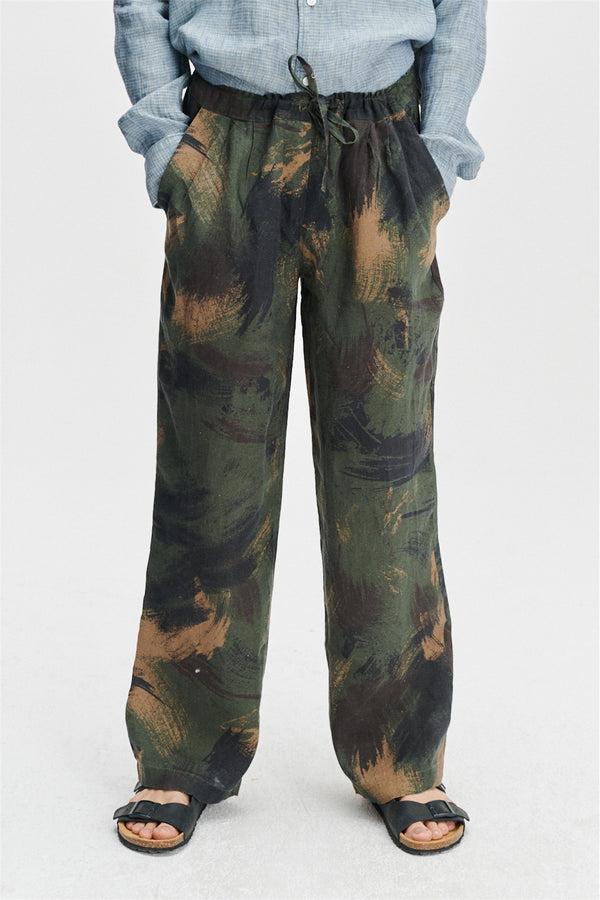 delikatessen Linen Trousers in Camo Print