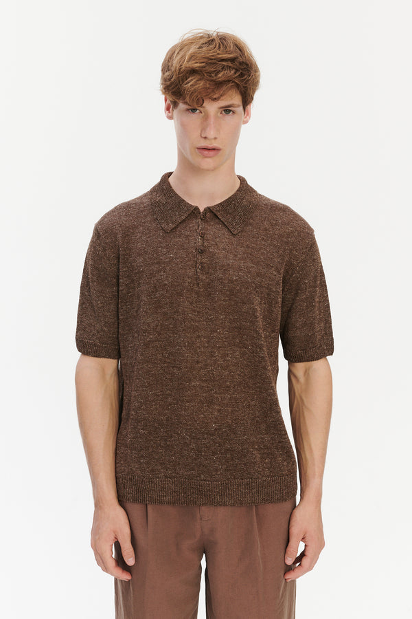 Delikatessen Short Sleeve Linen Polo – Cocoa Brown