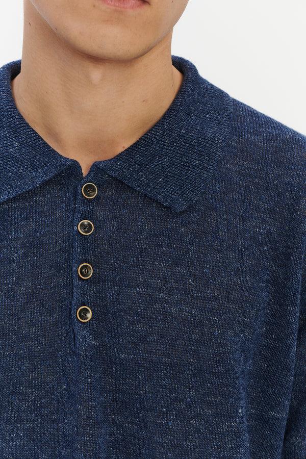 Delikatessen Short Sleeve Linen Polo – Evening Blue