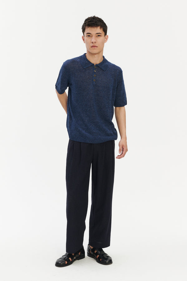 Delikatessen Short Sleeve Linen Polo – Evening Blue