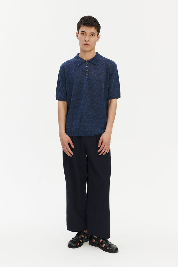 Delikatessen Short Sleeve Linen Polo – Evening Blue
