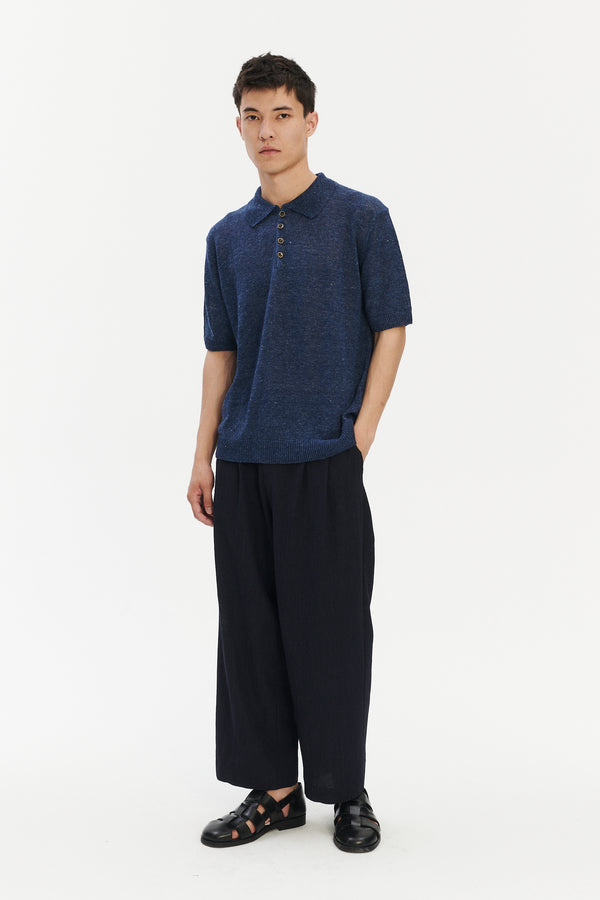 delikatessen Short Sleeve Linen Polo – Evening Blue delikatessen Short Sleeve Linen Polo – Evening Blue