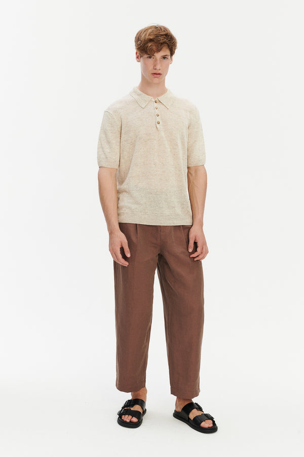 Delikatessen Short Sleeve Linen Polo – Oat