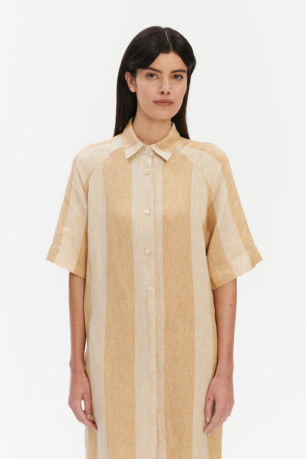 Delikatessen Dress In A In Pure Finest Italian Linen In Bold Stripe