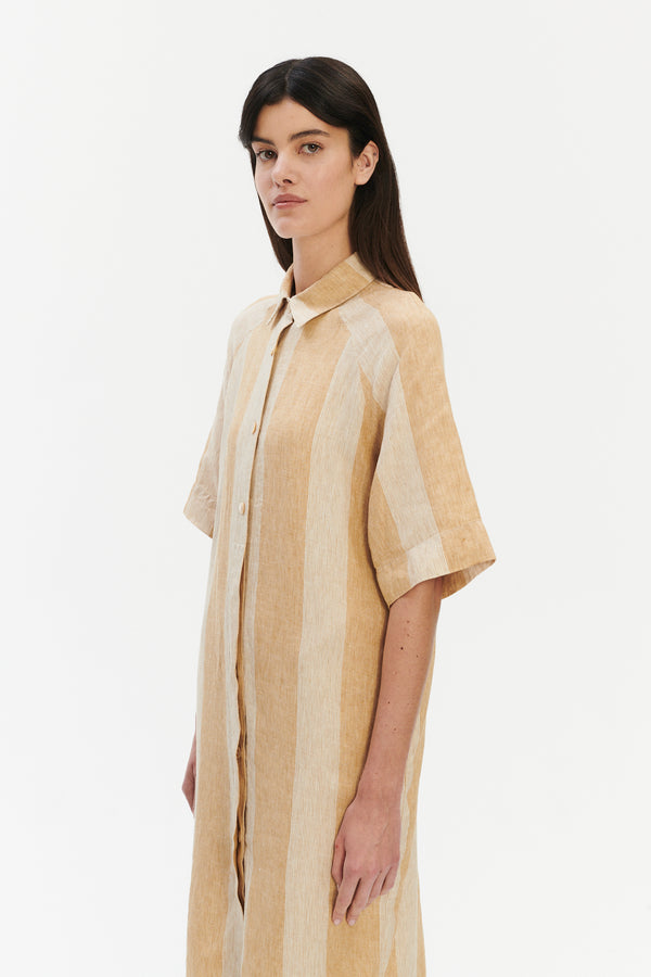 Delikatessen Dress In A In Pure Finest Italian Linen In Bold Stripe