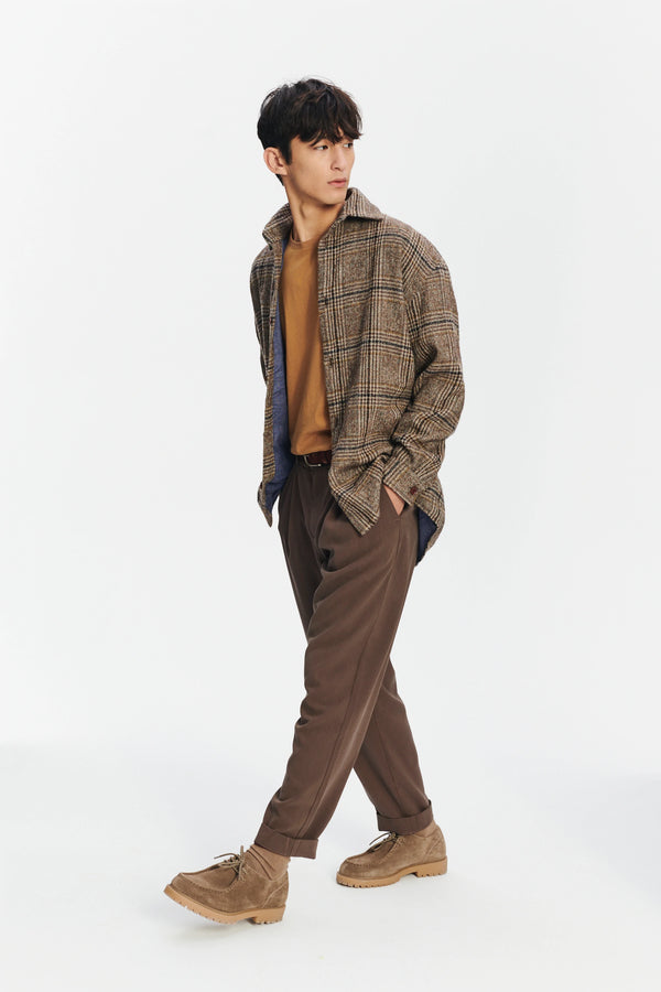 Delikatessen Easy Fit Jacket In A Brown Beige And Black Chequered Italian Wool With Meida Thermo Insulation