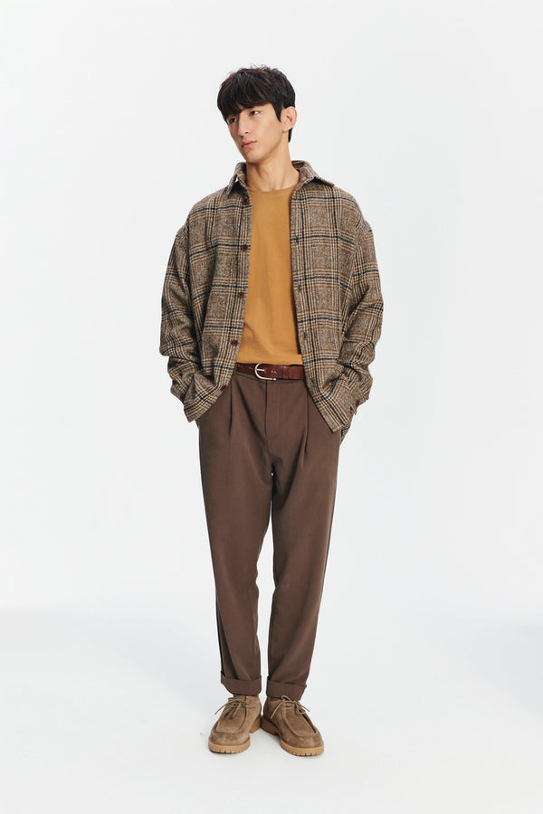 Delikatessen Easy Fit Jacket In A Brown Beige And Black Chequered Italian Wool With Meida Thermo Insulation