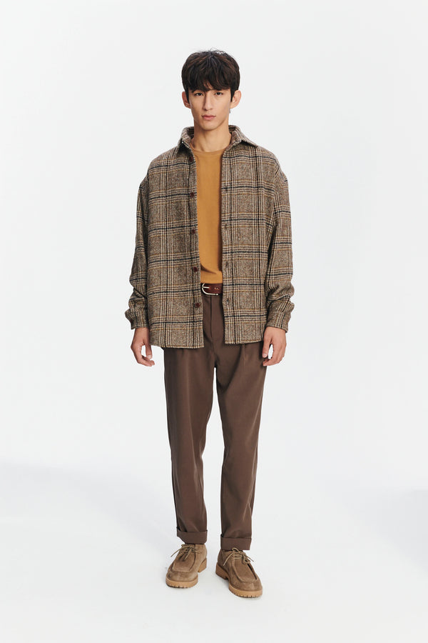 delikatessen Easy Fit Jacket in a Brown Beige and Black Chequered Italian Wool with Meida Thermo Insulation delikatessen Easy Fit Jacket in a Brown Beige and Black Chequered Italian Wool with Meida Thermo Insulation