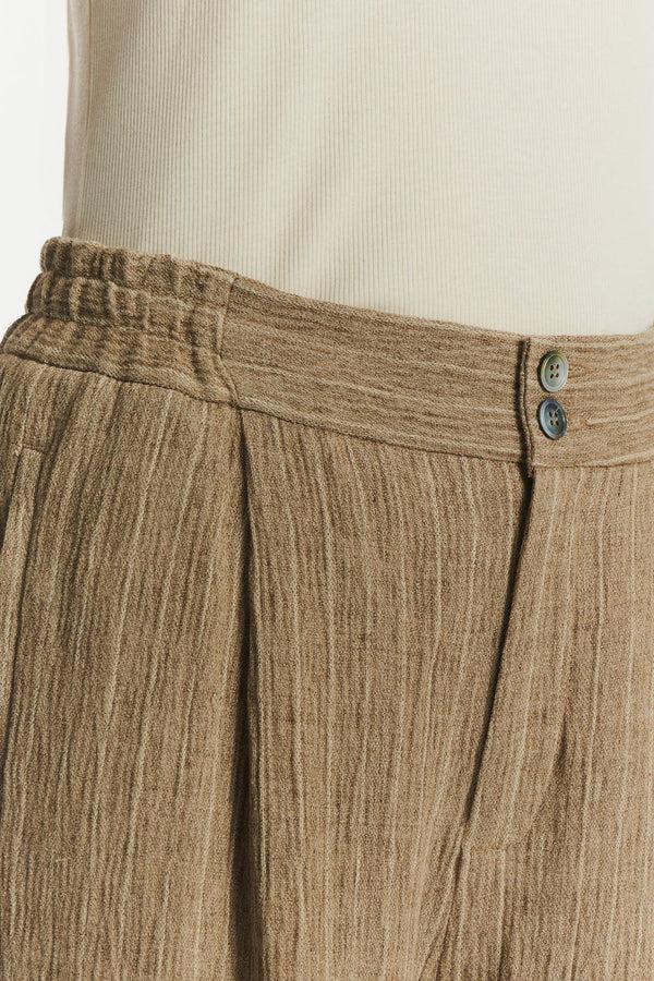 Delikatessen Elasticated Band Trousers In A Camel Fluid Italian Linen And Viscose