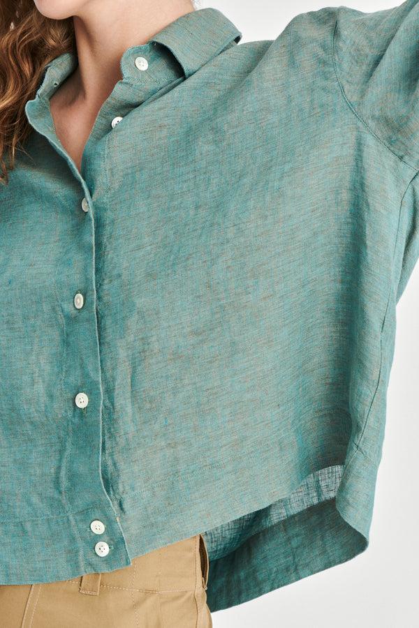 Delikatessen Ellipse Blouse In The Finest Green Delavé Portuguese Linen
