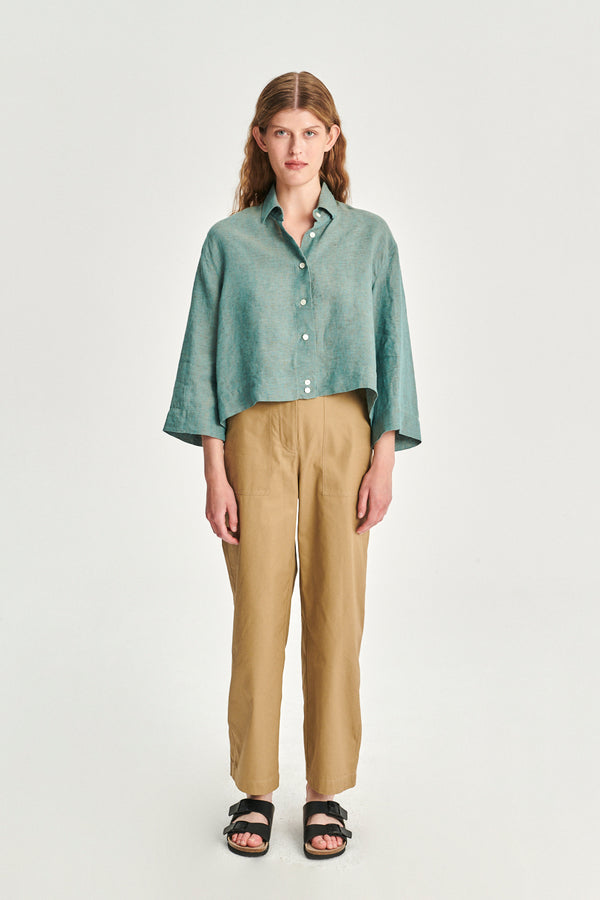 delikatessen Ellipse Blouse in the Finest Green Delavé Portuguese Linen