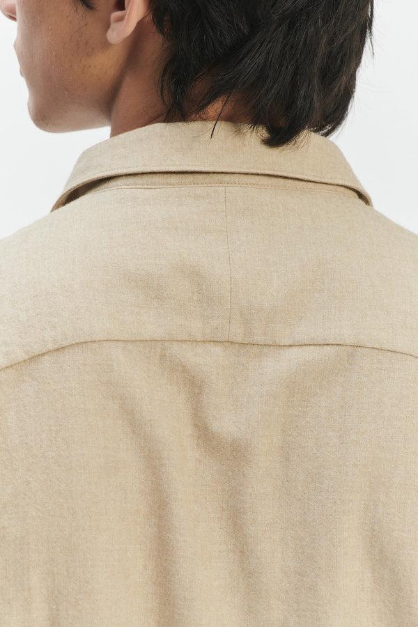 Delikatessen Farmer Shirt In A Cream Beige Fine Mix Of Italian Cotton And Virgin Wool