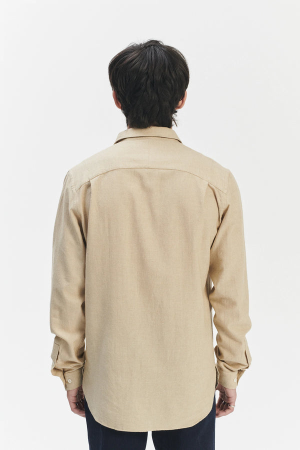 Delikatessen Farmer Shirt In A Cream Beige Fine Mix Of Italian Cotton And Virgin Wool