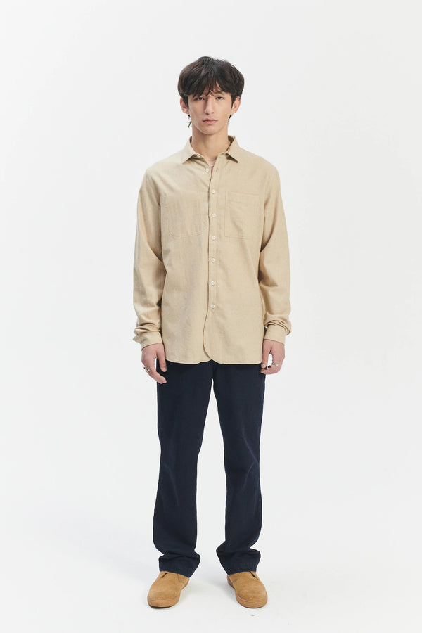delikatessen Farmer Shirt in a Cream Beige Fine Mix of Italian Cotton and Virgin Wool