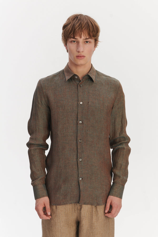 Delikatessen Feel Good Shirt In A Brown Changeant Italian Linen