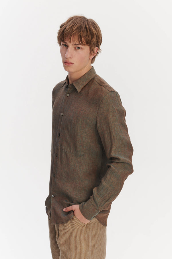 Delikatessen Feel Good Shirt In A Brown Changeant Italian Linen