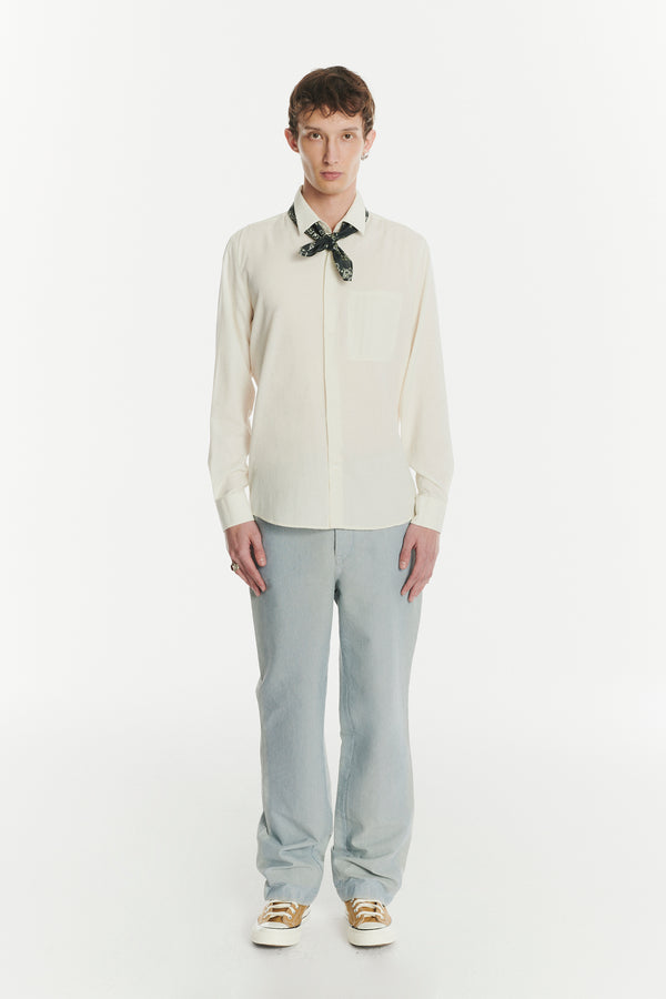 Delikatessen Feel Good Shirt In A Fine Soft Creamy White Italian Cotton And Virgin Wool