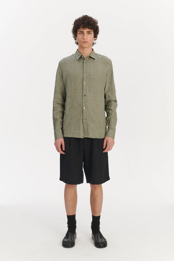 Delikatessen Feel Good Shirt In A Green Structured Italian Oxford Linen