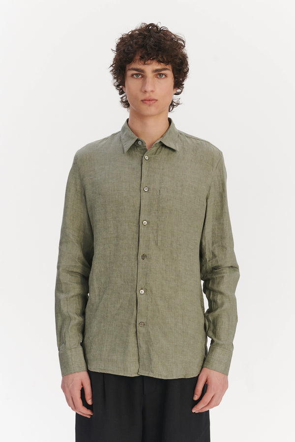 Delikatessen Feel Good Shirt In A Green Structured Italian Oxford Linen