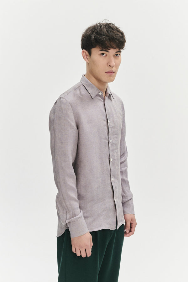 Delikatessen Feel Good Shirt In A Lavender Rich Structured Italian Oxford Linen
