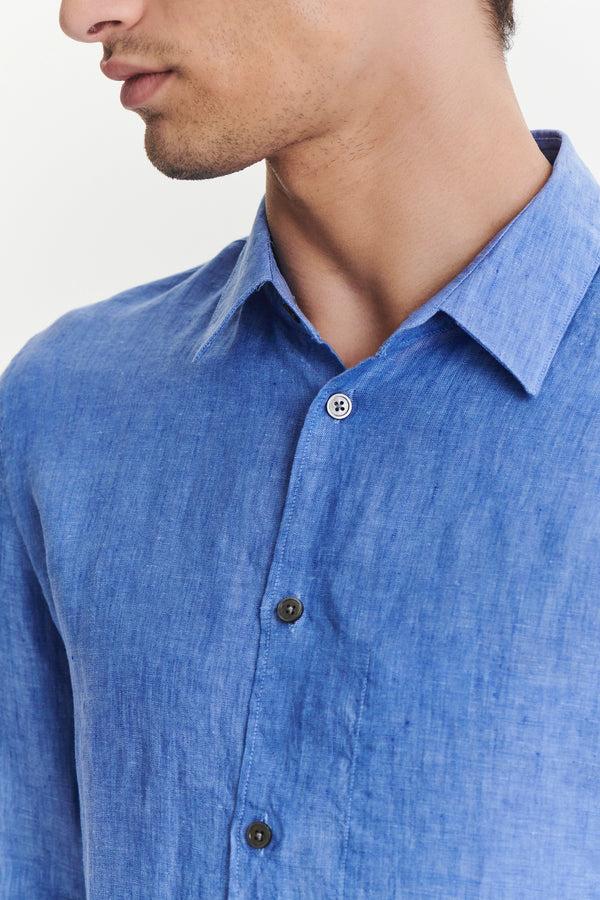 Delikatessen Feel Good Shirt In A Sardinian Blue Traceable Italian Linen