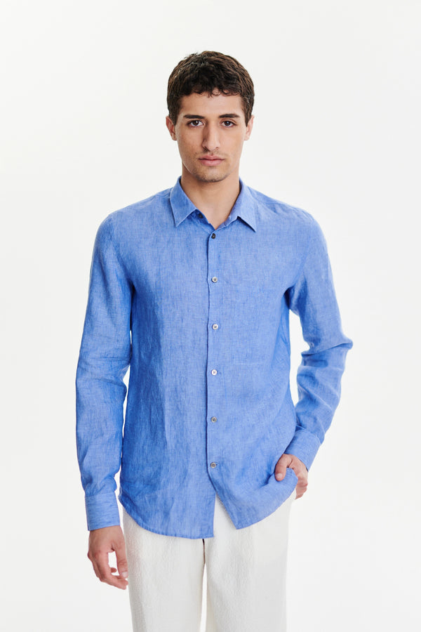Delikatessen Feel Good Shirt In A Sardinian Blue Traceable Italian Linen
