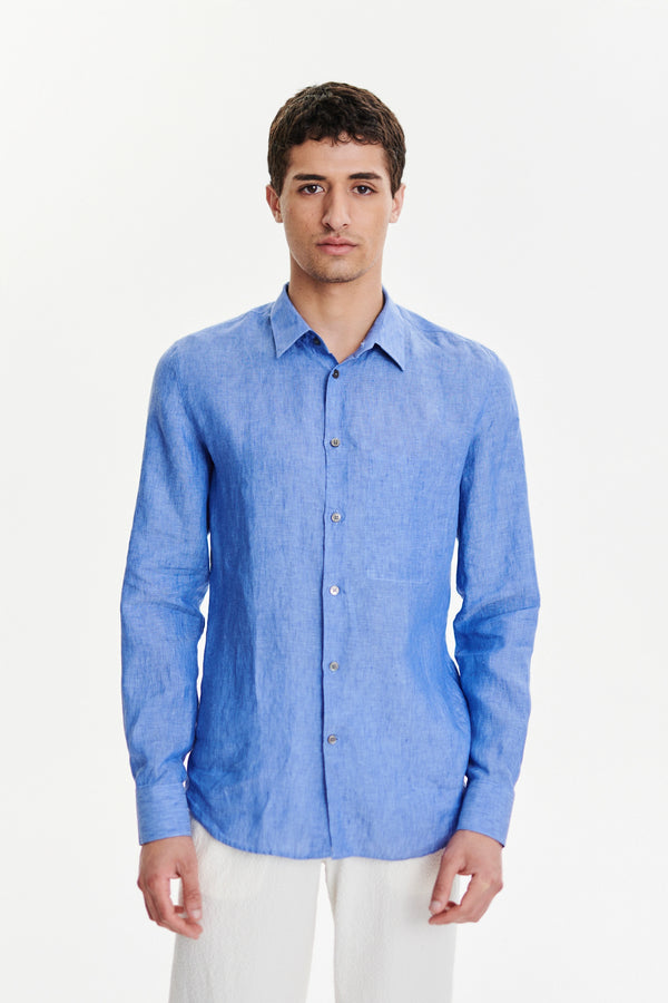 Delikatessen Feel Good Shirt In A Sardinian Blue Traceable Italian Linen
